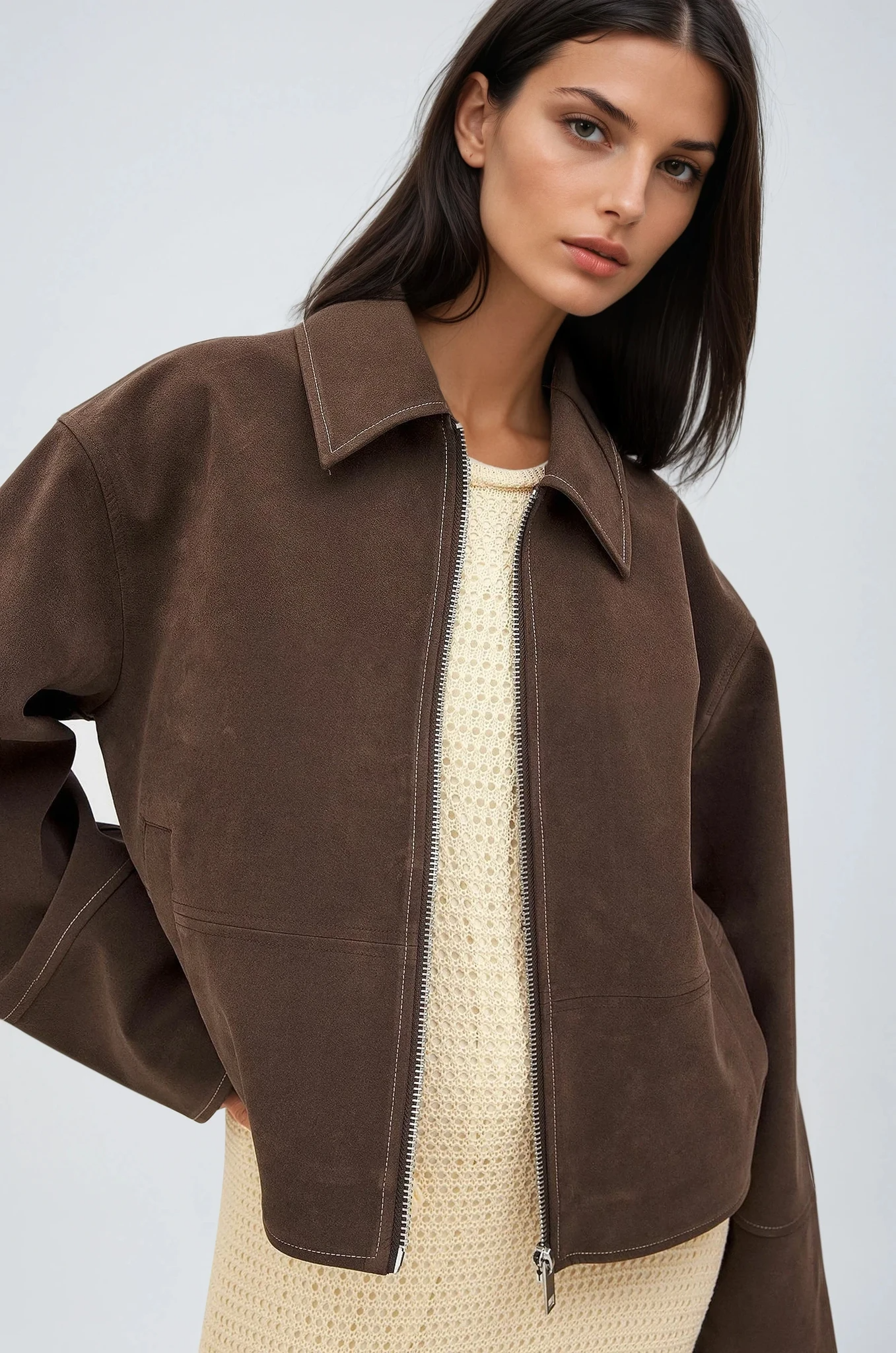 VALIRA Giacca Zip in Finta Suede